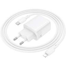 СЗУ Borofone BN27 Fuente PD20W+QC3.0 (1USB-A/1C) + кабель Type-C to Lightning – Белый