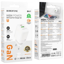 СЗУ Borofone BN27 Fuente PD20W+QC3.0 (1USB-A/1C) + кабель Type-C to Lightning – Белый