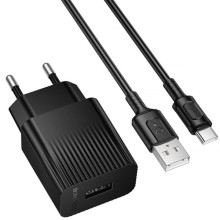 СЗУ Borofone BAS71A Source 10.5W (1USB-A) + кабель USB to Type-C – Черный