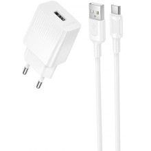 СЗУ Borofone BAS71A Source 10.5W (1USB-A) + кабель USB to Type-C – Белый