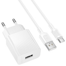 СЗУ Borofone BAS71A Source 10.5W (1USB-A) + кабель USB to Type-C – Белый