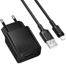 СЗУ Borofone BAS71A Source 10.5W (1USB-A) + кабель USB to Lightning – Черный
