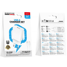 СЗУ Borofone BAS71A Source 10.5W (1USB-A) + кабель USB to Lightning – Белый