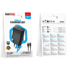 СЗУ Borofone BAS71A Source 10.5W (1USB-A) + кабель USB to MicroUSB – Черный