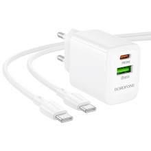 СЗУ Borofone BN29 Fuente PD30W+QC3.0 (1USB-A/1C) + кабель Type-C to Type-C – Белый