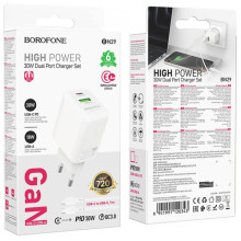 СЗУ Borofone BN29 Fuente PD30W+QC3.0 (1USB-A/1C) + кабель Type-C to Type-C – Белый