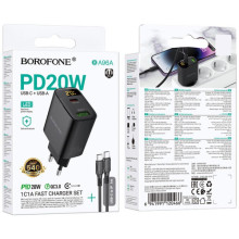СЗУ Borofone BA96A Ilustre with digital display PD20W+QC3.0 (1USB-A/1C) + кабель Type-C to Type-C – Черный
