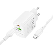 СЗУ Borofone BN27 Fuente PD20W+QC3.0 (1USB-A/1C) + кабель Type-C to Type-C – Белый