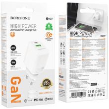 СЗУ Borofone BN27 Fuente PD20W+QC3.0 (1USB-A/1C) + кабель Type-C to Type-C – Белый