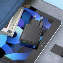 СЗУ Hoco N38 Delgado PD20W+QC3.0 (1USB-A/1C) – Черный