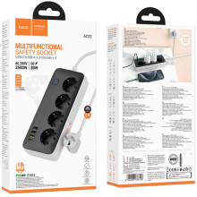 Подовжувач Hoco AC22 Sunlight (PD30W/1C/3A/4xSocket) (3m) – Чорний