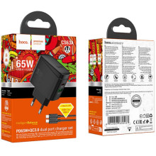 СЗУ Hoco CS63A Bright PD65W (1USB-A/1C) + кабель Type-C to Type-C – Черный