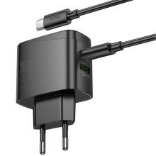 СЗУ Hoco CS63A Bright PD65W (1USB-A/1C) + кабель Type-C to Type-C – Черный