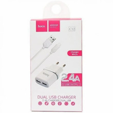 МЗП Hoco C12 Charger + Cable (Micro) 2.4A 2USB – Білий