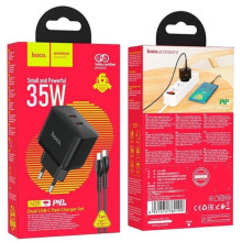 СЗУ Hoco N29 PD35W (2USB-C) + кабель Type-C to Type-C – Черный