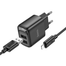 МЗП Hoco C141A Smart 2.1A (2USB-A) + кабель USB to Lightning – Чорний