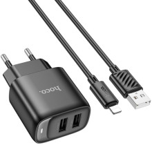 МЗП Hoco C141A Smart 2.1A (2USB-A) + кабель USB to Lightning – Чорний