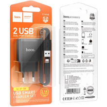 МЗП Hoco C141A Smart 2.1A (2USB-A) + кабель USB to Lightning – Чорний