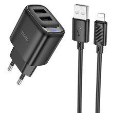 МЗП Hoco C141A Smart 2.1A (2USB-A) + кабель USB to Lightning