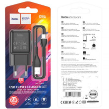 МЗП Hoco C96A (1USB/2.1A) + кабель USB to Type-C – Чорний