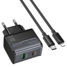 СЗУ Hoco CS73A Star Speed PD30W+QC3.0 (1USB-A/1C) + кабель Type-C to Lightning – Черный