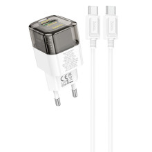 МЗП Hoco C131A Platium PD30W+QC3.0 (1USB-A/1C) + кабель Type-C to Type-C