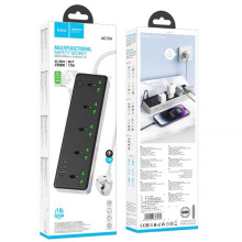 Удлинитель Hoco AC13A Safety Socket (3USB-A/1C/5xSocket) (1.5m) – Черный
