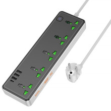 Подовжувач Hoco AC13A Safety Socket (3USB-A/1C/5xSocket) (1.5m) – Чорний