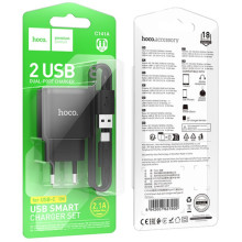 МЗП Hoco C141A Smart 2.1A (2USB-A) + кабель USB to Type-C – Чорний