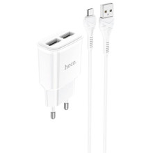 СЗУ Hoco C88A Star round 2.4A (2USB-A) + кабель USB to MicroUSB – Белый
