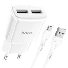 СЗУ Hoco C88A Star round 2.4A (2USB-A) + кабель USB to MicroUSB – Белый