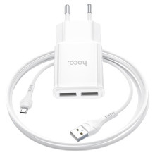 СЗУ Hoco C88A Star round 2.4A (2USB-A) + кабель USB to MicroUSB – Белый