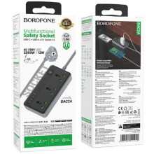 Удлинитель Borofone BAC2A (3USB-A/1C/3xSocket) (1.5m) – Черный