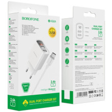 СЗУ Borofone BA58A with digital display 2.4A (2USB-A) + кабель USB to Type-C – Белый