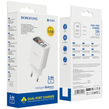 СЗУ Borofone BA58A with digital display 2.4A (2USB-A) – Белый