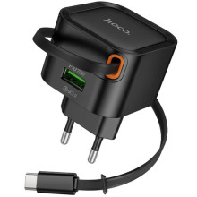 СЗУ Hoco C154A Changer With Retractable Cable Type-C PD20W+QC3.0 (1USB-C)