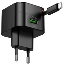 СЗУ Hoco C154A Changer With Retractable Cable Type-C PD20W+QC3.0 (1USB-C)
