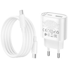 МЗП Hoco C109A Fighter PD20W+QC3.0 (1USB-A/1C) + кабель Type-C to Type-C – Білий
