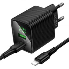 СЗУ Hoco CS83A Excellent with digital display PD20W+QC3.0 (1USB-A/1C) + кабель Type-C to Lightning
