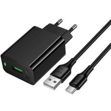 МЗП Hoco CS92A Leader 18W+QC3.0 (1USB-A) + кабель USB to Type-C – Чорний