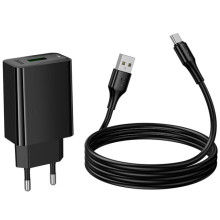 МЗП Hoco CS92A Leader 18W+QC3.0 (1USB-A) + кабель USB to Type-C – Чорний