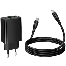 МЗП Hoco CS94A Leader PD20W+QC3.0 (1USB-A/1C) + кабель Type-C to Type-C – Чорний