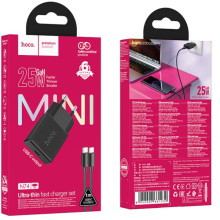 СЗУ Hoco N74 Speed ultra-thin PD25W (1USB-C) + кабель Type-C to Type-C – Черный