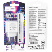 СЗУ Hoco C109A Fighter PD20W (1USB-C) + кабель Type-C to Type-C – Белый
