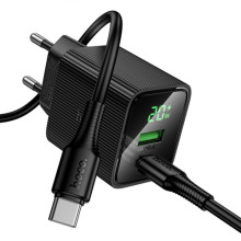 СЗУ Hoco CS83A Excellent with digital display PD20W+QC3.0 (1USB-A/1C) + кабель Type-C to Type-C – Черный