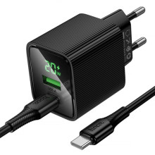 СЗУ Hoco CS83A Excellent with digital display PD20W+QC3.0 (1USB-A/1C) + кабель Type-C to Type-C – Черный