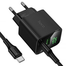 СЗУ Hoco CS83A Excellent with digital display PD20W+QC3.0 (1USB-A/1C) + кабель Type-C to Type-C – Черный