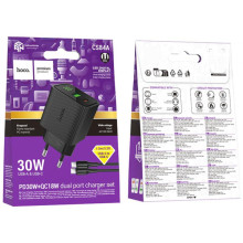 СЗУ Hoco CS84A Excellent with digital display PD30W+QC3.0 (1USB-A/1C) + кабель Type-C to Type-C – Черный