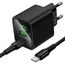 СЗУ Hoco CS84A Excellent with digital display PD30W+QC3.0 (1USB-A/1C) + кабель Type-C to Type-C – Черный
