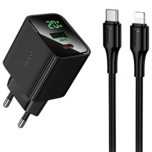СЗУ Hoco CS83A Excellent with digital display PD20W+QC3.0 (1USB-A/1C) + кабель Type-C to Lightning